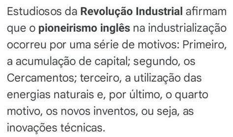 Cite O Pioneirismo Ingl S Na Revolu O Industrial Fatores Favoraveis