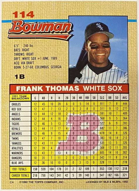 Frank Thomas 1992 Bowman Chicago White Sox Baseball Card Kbk Sports