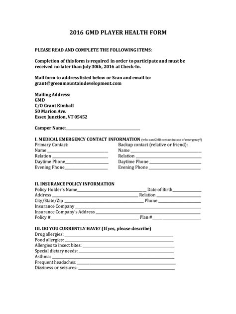 Fillable Online Gmd Player Health Form Nebula Wsimg Fax