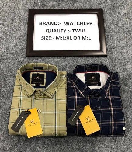 Checked Collar Neck Watchler Men Black Casual Wear Twill Cotton Shirt