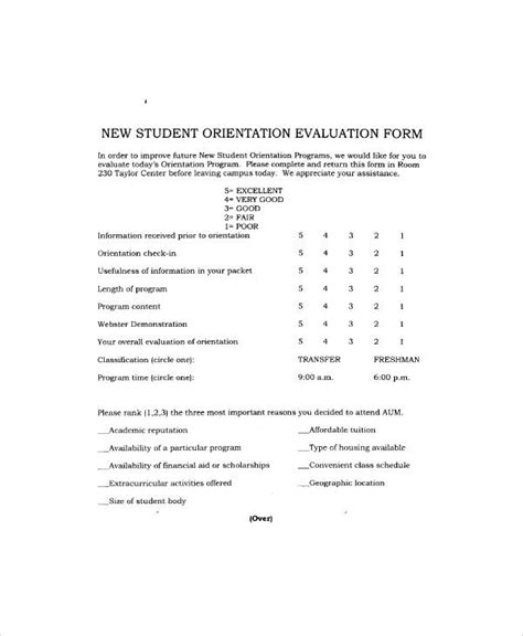 Free 9 Sample Orientation Evaluation Forms In Ms Word Pdf New