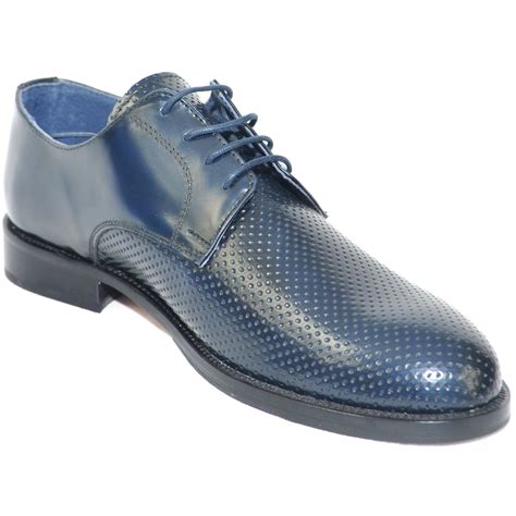 Scarpe Classiche Cerimonia Elegante Uomo Blu Lucido Abrasivato Vera