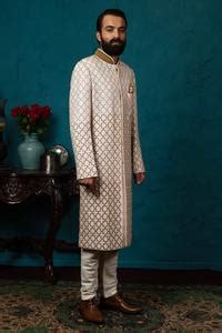 Buy Nautanky Peach Silk Embroidered Sherwani Set Online Aza Fashions