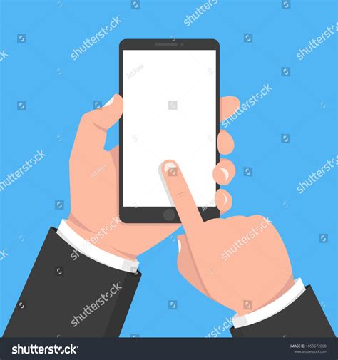 Hand Holding Smartphone Touching Screen Vector Stock Vector Royalty Free 1059672068 Shutterstock