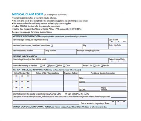 Medical Claim Form Sample