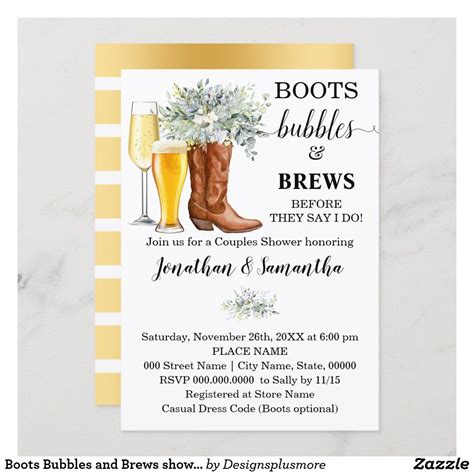 Boots Bubbles And Brews Shower Eucalyptus Greenery Invitation Zazzle