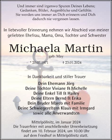 Traueranzeigen Von Michaela Martin Trauer In Thueringen De