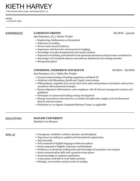 Trader Resume Samples Velvet Jobs