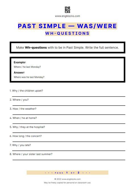 Past Simple With To Be Was‌were — Wh Questions Esl Worksheets