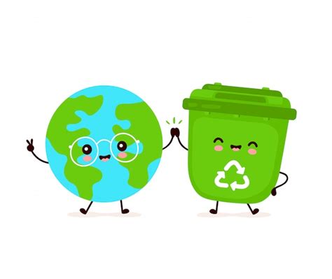 Premium Vector | Cute happy smiling trash bin and Earth planet. flat ...