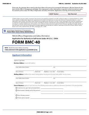 Fillable Online Pdffiller Fmcsa Form Bmc Fillable