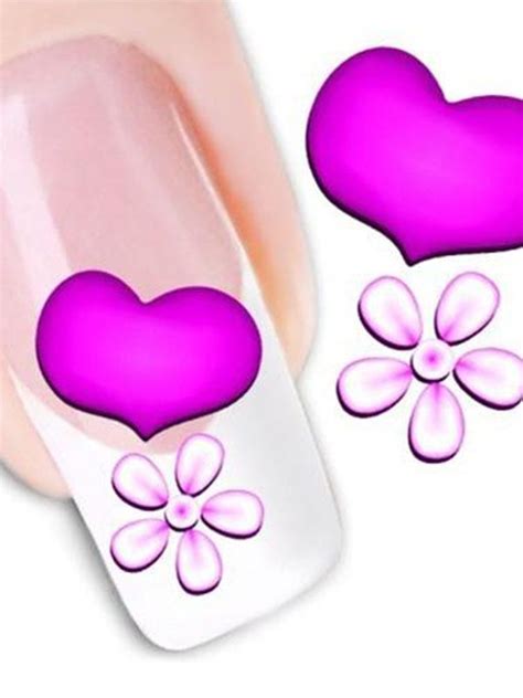 Womens Fashion One Sheet Hot Pink Heart Nail Art Stickers Decals