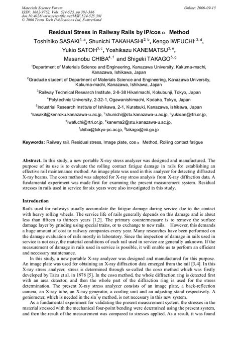 Residual Stress In Railway Rails By Ip Cos Method Scientific Net