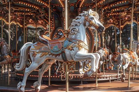 Premium Photo Whimsical Carousel With Intricately Carved Animals