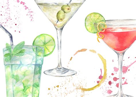 Watercolor Alcoholic Cocktails Clipart Cocktail Illustration Clip Art By Vilenaart Thehungryjpeg