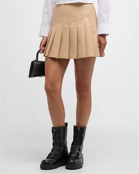 Alice Olivia Carter Pleated Denim Mini Skirt Neiman Marcus