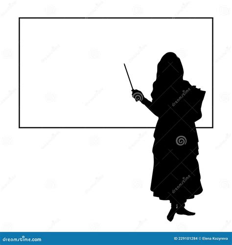 Silhouette Indian Woman Teacher In Front Of Blackboard Vector