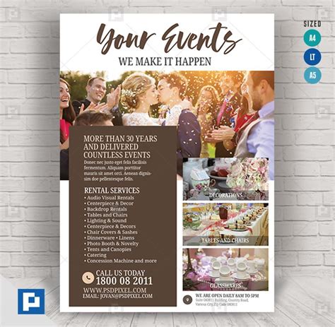 Events And Rentals Company Flyer PSDPixel Wedding Poster Design