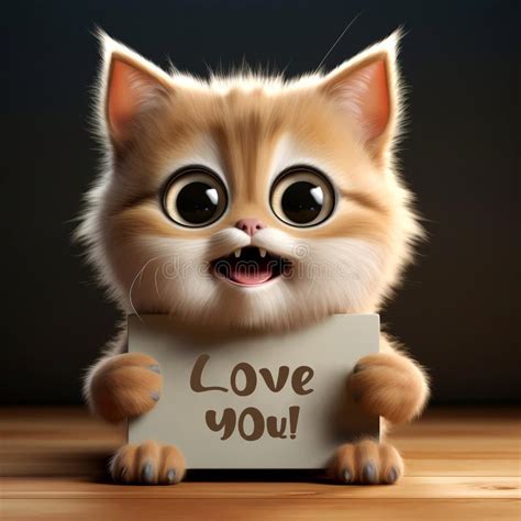 Cute Kitten With Love Message Valentines Day Ai Generated Stock Illustration Illustration Of