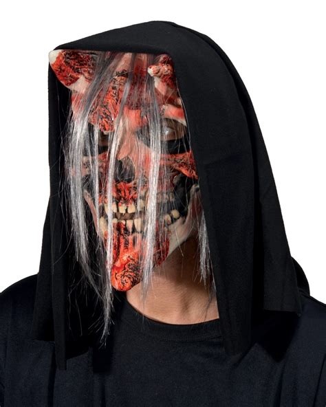 Whispers Adult Latex Devil Skull Face Mask With Hood Screamers Costumes