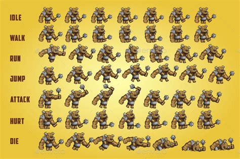 Minotaurs 2d Game Character Sprite Sheet Game Assets Graphicriver