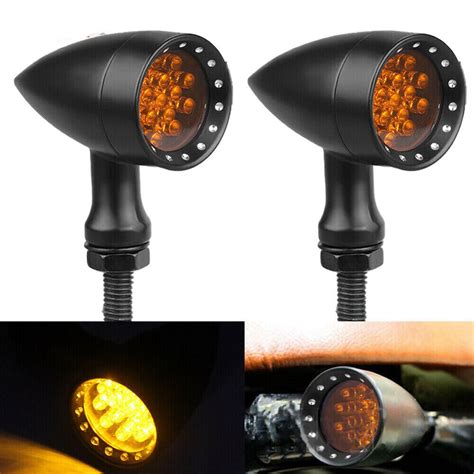 Universal Motorcycle Black Bullet Amber LED Brake Running Turn Signal