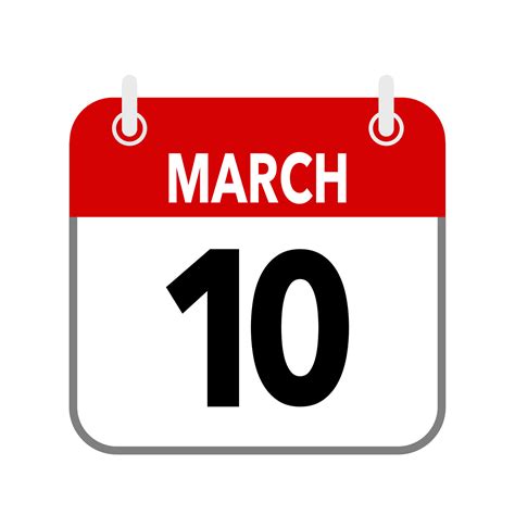 10 March Calendar Date Icon On White Background 27997879 Vector Art