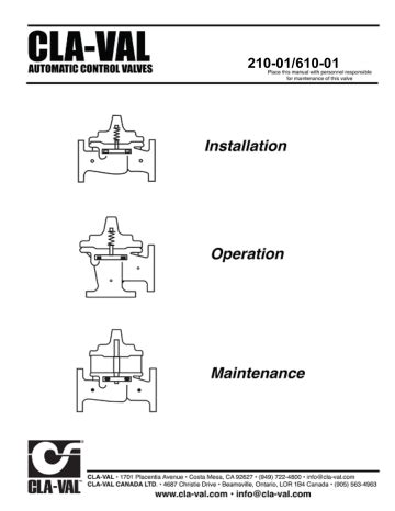 Cla Val Ko Altitude Valve Operation And Maintenance Manual Manualzz