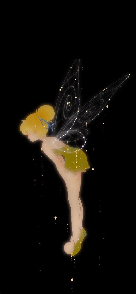 A Fairy With Yellow And Black Wings Flying Through The Night Sky In