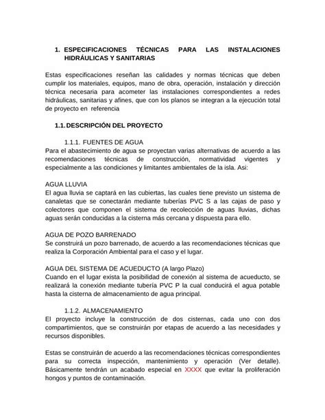 Pdf Especificaciones T Cnicas Para Las Instalaciones Pdf