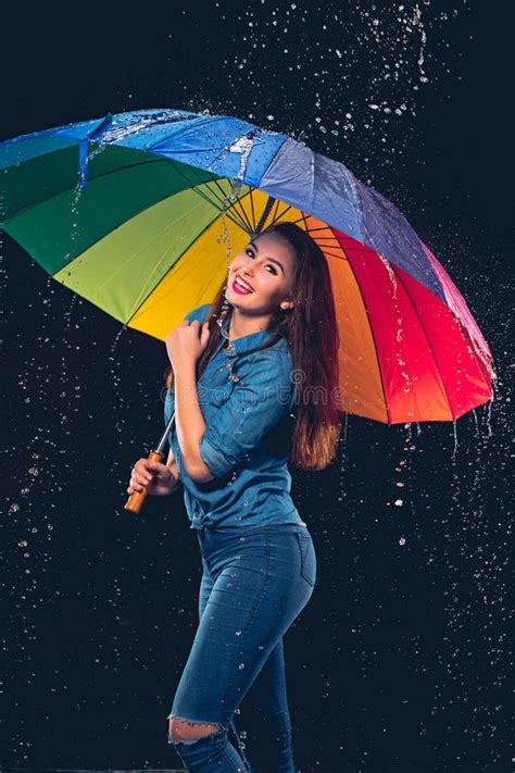 Young Beautiful Woman With An Umbrella Stock Image Image Of Holding