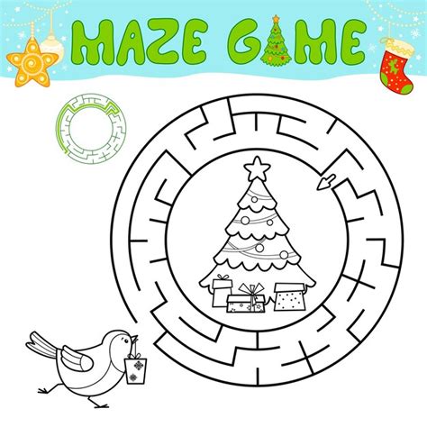 Jeu De Puzzle De Labyrinthe De Noël Noir Et Blanc Pour Les Enfants