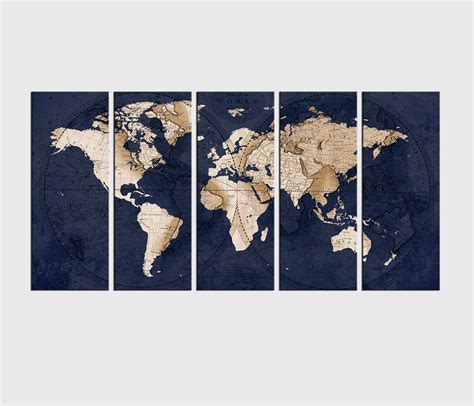 Amazon Navy Blue World Map Canvas Art Large Wall Art Print Framed