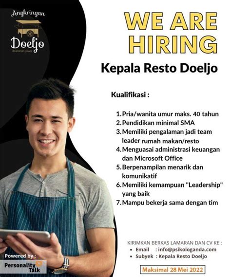 Lowongan Kerja Kepala Resto Doeljo Di Angkringan Doeljo Lokersemar Id