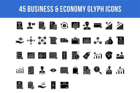 Premium Vector 45 Business Economy Glyph Icons