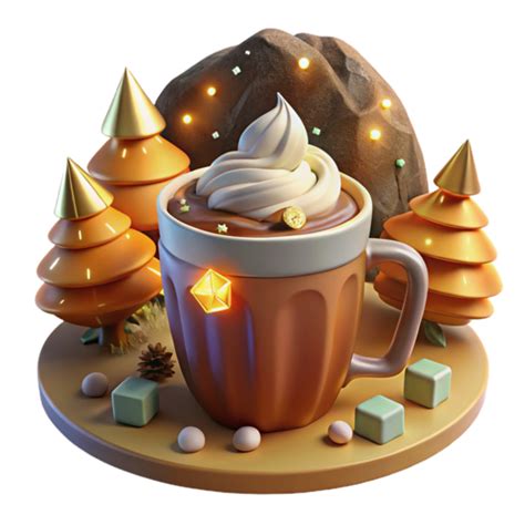 Whipped Cream Hot Chocolate Winter Scene PNG