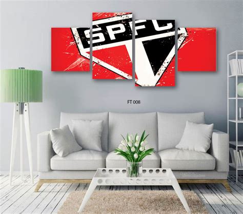 Quadro Decorativo Time do São Paulo Futebol Mosaico 4 Peças