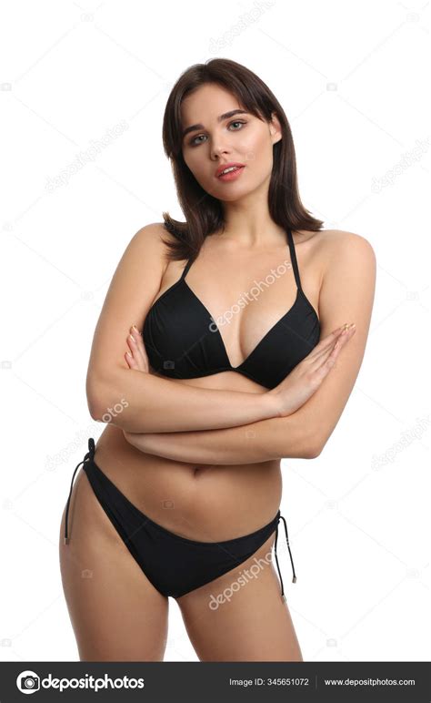 Beautiful Woman Stylish Bikini White Background Stock Photo NewAfrica