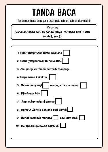 Bahasa Indonesia Worksheet Tanda Baca Di 2024 Tanda Baca Membaca