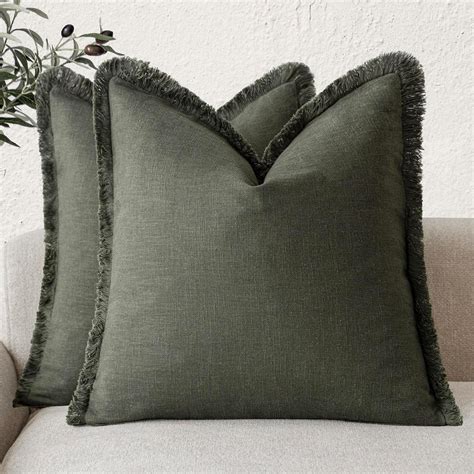 Amazon Foindtower Set Of 2 Decorative Linen Fringe Throw Pillow