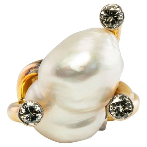 Modernist Gold And Baroque Pearl Cocktail Ring For Sale At Stdibs