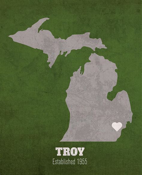 Troy Michigan City Map Founded Michigan State University Color