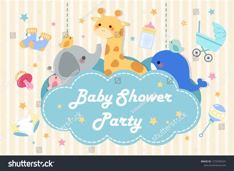 Cute Cartoon Baby Shower Invitation Card Stock Illustration 1276395541 ...