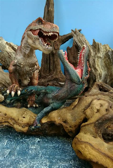 Prehistoric Diorama Featuring Modified Papo Spinosaurus And Rebor T Rex