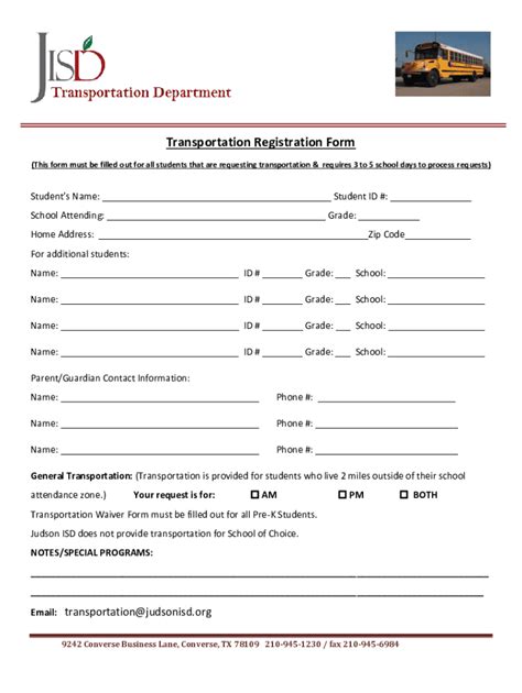 Fillable Online Transportation Bus Registration Form Judson Isd Fax