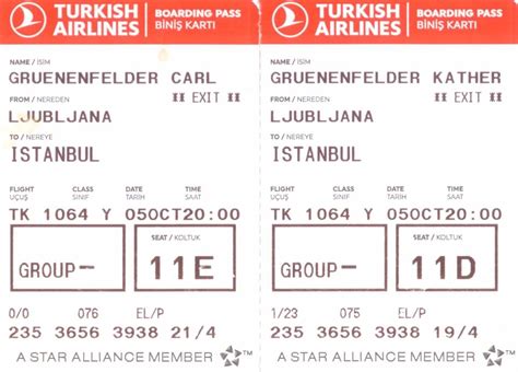 TurkishAirlines BoardingPass Ljubljana To Istanbul