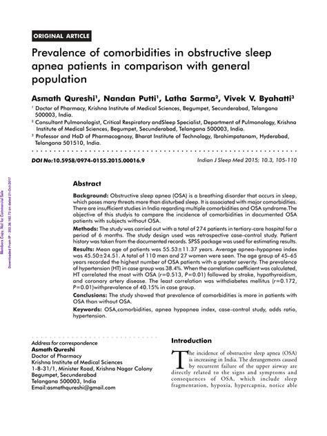 Pdf Prevalence Of Comorbidities In Obstructive Sleep Apnea Patients