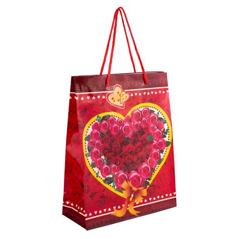 Сумочка Подарочная Пластиковая с Ручками Gift Bag Сердца и Розы 23х18х7 ...