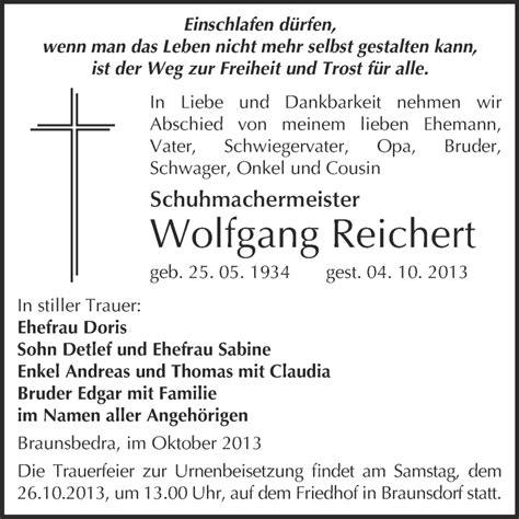 Traueranzeigen Von Wolfgang Reichert Abschied Nehmen De