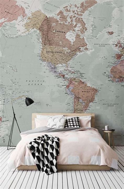 Map Wallpaper World Map Design Wall Mural Modern Trendy Wall Etsy Beach Style Bedroom Home